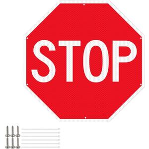Large Stop Sign Stop Sign Room Decor 2424-Inch, Engineer Grade Reflective Sheeting, Rust Proof Thicken Aluminum, Uv-Resistant, Reflective, Waterproof and Fade Resistantt,6 Pre-drilled Holes