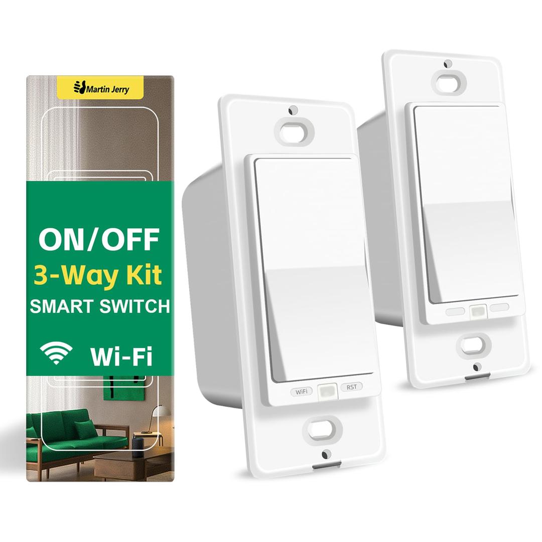 3 Way Smart Switch by Martin Jerry | Smart Life App, 2.4G WiFi, no hub, 1 Master and 1 add-on Smart Light Switch kit for 3-Way Circuit