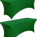 6FT Fitted Green Table Cloths for Rectangle Tables, 2 Pcs - Stretch Spandex Table Cover Protector for Banquet, Massage Bed, Wedding, Birthday, 72 Length x 30 Width x 30 Height