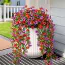 Hommyea Artificial Hanging Flowers for Outdoors, 2 Pcs Fake Hanging Plant Spring Summer Decor, UV Resistant No Fade Faux Silk Daisy Flower for Planter Front Door Porch Patio Yard Garden(Red Purple)