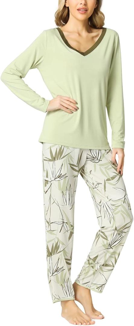 Viscose from Bamboo Women's Pajama Sets Super Soft Long Sleeve Sleepwear Comfy Winter Pjs Sets S-4X (Medium, C-cantaloupe Green)
