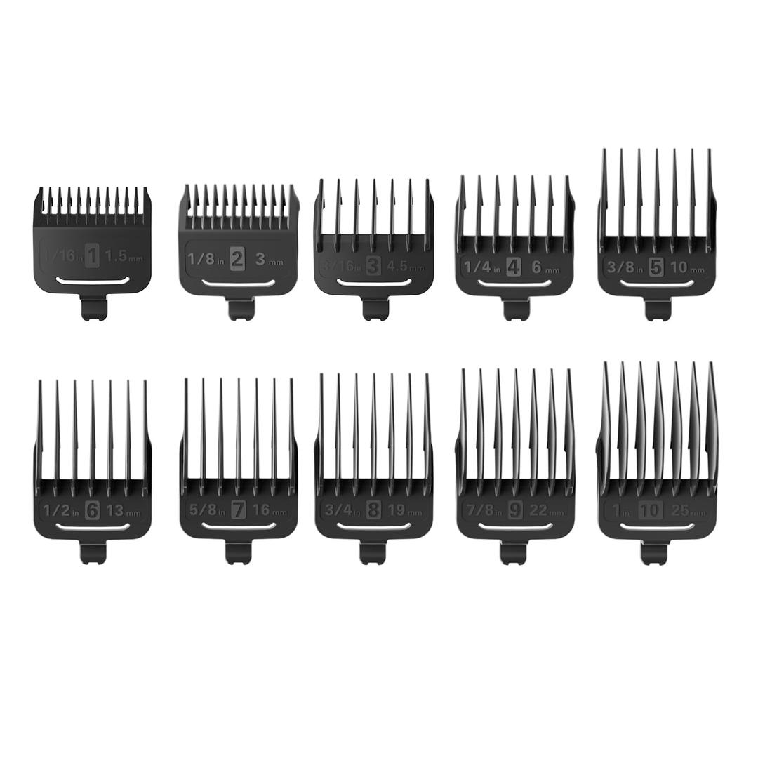 Oneisall 10Pcs Attachment Guide Comb Guards, Only Fits Dog Clippers-ASIN: B09QFRN3D5 (Model: RFC-676), 1.5mm/3/mm/4.5mm/6mm/10mm/13mm/16mm/19mm/22mm/25mm Cut Length, Black