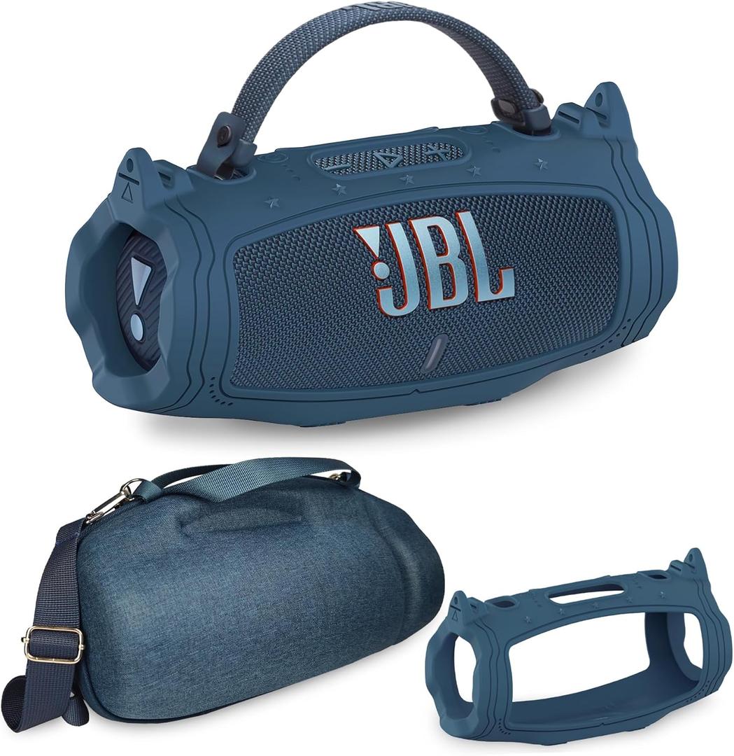 JCHPINE Silicone Cover and Hard Carrying Case for JBL Charge 6 Portable Bluetooth Speaker Accessories, Protective Cases for JBL Charge 6 AI Sound Bluetooth Speaker with Shoulder Strap (Blue)