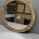 sawsile Round Wood Mirror,24 inch Circle Rustic Farmhouse Natural Wooden Frame Boho Beads Wall Mirror for Bathroom,Living Room,Bedroom or Entryway