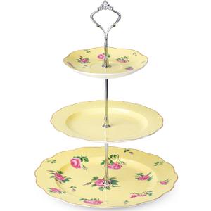 BTaT- 3 Tier Dessert Stand, Yellow, Afternoon Tea Stand, Porcelai Dessert Tower, 3 Tier Tea Sandwich Stand, Tiered Plate Stand, Tiered Plate Stand, Tea Party Tray 3 Tier