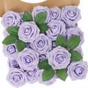 N&T NIETING Purple Artificial Flowers, 25pcs Artificial Flowers Bulk Fake Flowers Roses with Stem for DIY Wedding Bridal Bouquet Baby Shower Home Decoration, Lavender