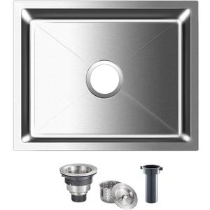 ROVOGO Undermount Kitchen Sink Single Bowl, 304 Stainless Steel Handmade Bar Prep Sink with Drain, 19.7x15.7x8.7 in. Brushed
