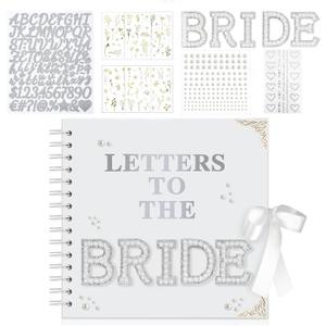 HOETEK 8 x 8 Inch Letters to The Bride Scrapbook, Wedding Memory Book, Bridal DIY Blank Paper Scrapbook, Photo Album Guest Book Sign with Pearl&Flower Stickers, Metallic Letters, Gems Bows