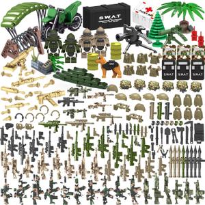 WinGift 200+ Pcs Military Weapon Pack Accessories Toys Kits,STEM Military Soldier Style Weapon Sets,Swat Team Building Block Toys,Army Equipment Gear Sets,Christmas Birthday Gift for Boys,Teens,Adults