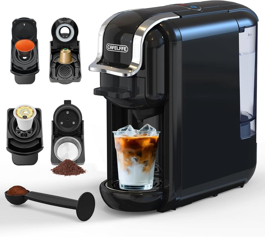 CAFELFFE MK-603 Mini Multi Pod Coffee Maker, 4 in 1 Hot/Cold Single Serve Capsule Espresso Machine, Compatible with K Cup* Pods, Nes* Original,DG* Capsules and Ground Coffee, Fast Brew, Black
