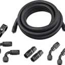 10AN CPE Fuel Hose Line Fitting Kit AN10 Nylon Braided Fuel Hose 10FT Black ID: 0.56 inch (14.2mm)