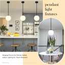 Bagood 8" Globe Pendant Light Black Mid Century Modern Light Fixture Milk Glass Pendant Light Globe Pendant Lights Kitchen Island Matte Black Finished with Milk Glass Lampshade for Dining Room