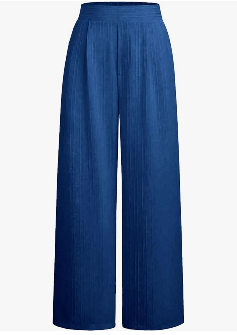 Women‘s Mid Rise Wide Leg Pants with Elastic Waist - Casual Pleated Front Palazzo Trousers No-Pocket Pull On Design S