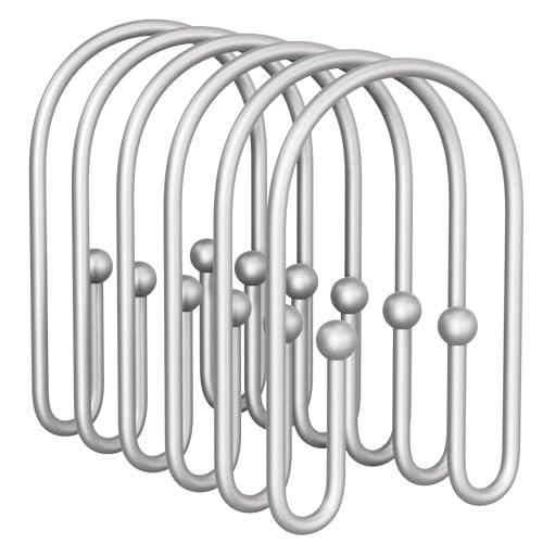 AmazerBath Shower Curtain Hooks, Space Sliver Shower Curtain Rings Rust Proof, Sturdy Double Shower Curtain Hooks Non-Slip Shower Hooks for Shower Curtain, Metal Shower Hooks Ring Bathroom 12Pcs
