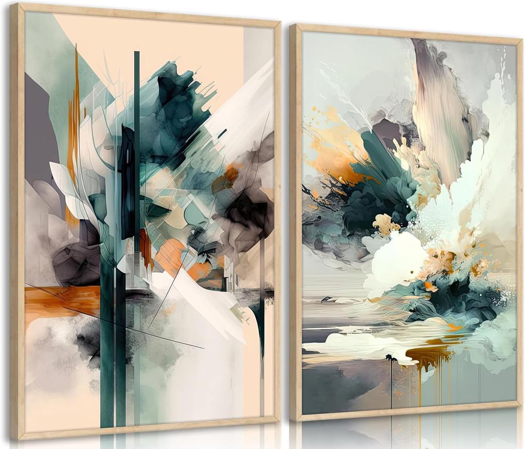 Modern Abstract Line Canvas Wall Art Minimalist Blue Green Texture Wall Decor Picture Mid Century Gray Geometric Painting Print Graffiti Poster Artwork for Living Room Bedroom Office Decorate,Unframed (24L''x16W'')