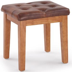 MILCIL Upholstered Ottoman Stool with Padded Seat, Tufted Vanity Stool with Solid Wood Legs, Accent Stools, Faux Leather Retro Brown