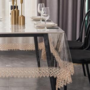 Clear Vinyl Tablecloth Protector  Waterproof Rectangular Table Cover with lace Trim for Dining, Kitchen, Party, Indoor & Outdoor Use (120"x60")