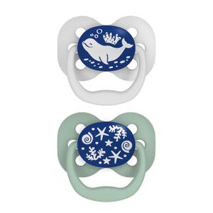 Dr. Brown's Advantage Glow-in-the-Dark Baby Pacifier, Fully Symmetrical Soother with Soft Silicone Bulb, Blue Ocean, 0-6m, BPA Free, 2 Pack (2 Pack, Glow-in-the-Dark Blue Ocean)