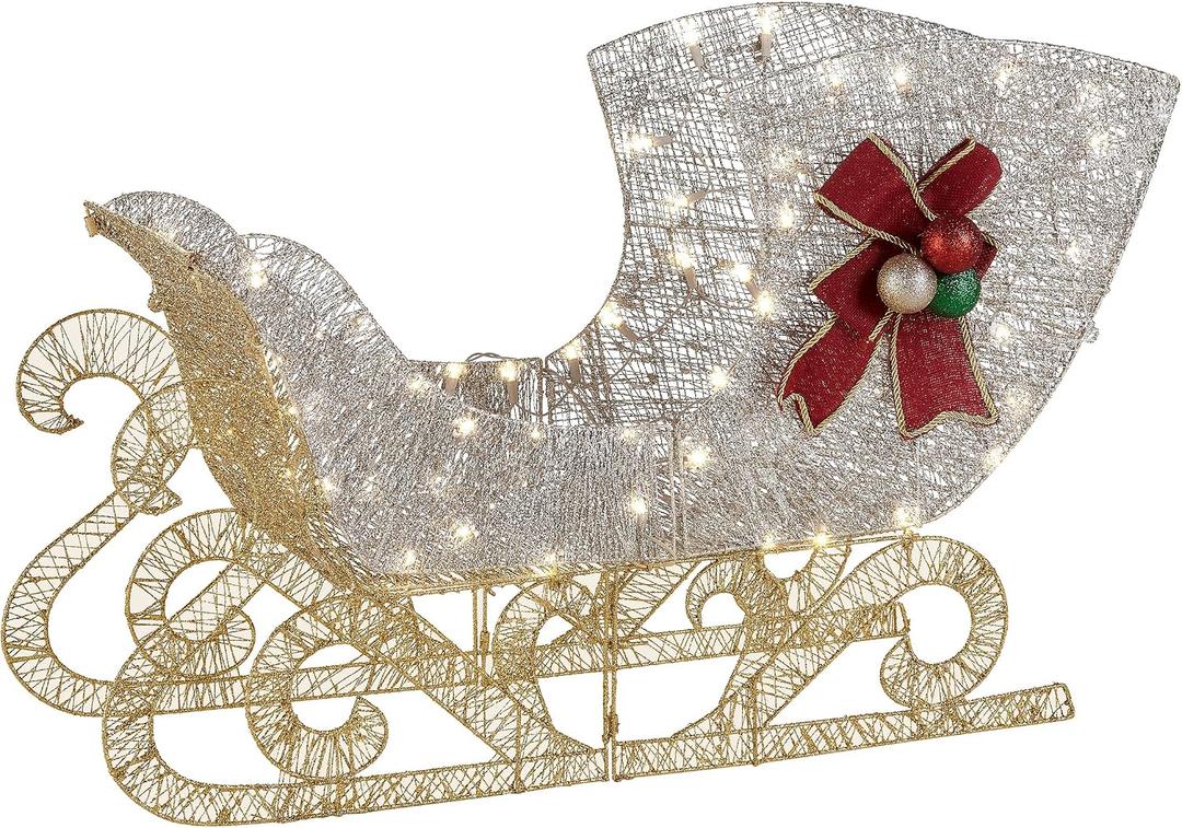 National Tree Company Pre-lit Artificial Christmas Dcor Includes Pre-strung White LED Lights and Ground Stakes Crystal Splendor Sleigh - 38 Inch
