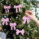 Shellwei 24 Pcs Pink Bow Ornaments for Christmas Tree Pink Coquette Ornaments Bow Hanging Decorations for Christmas Tree Wreath Gift Packaging Home Coquette Room Indoor Holiday Xmas Party Decorations