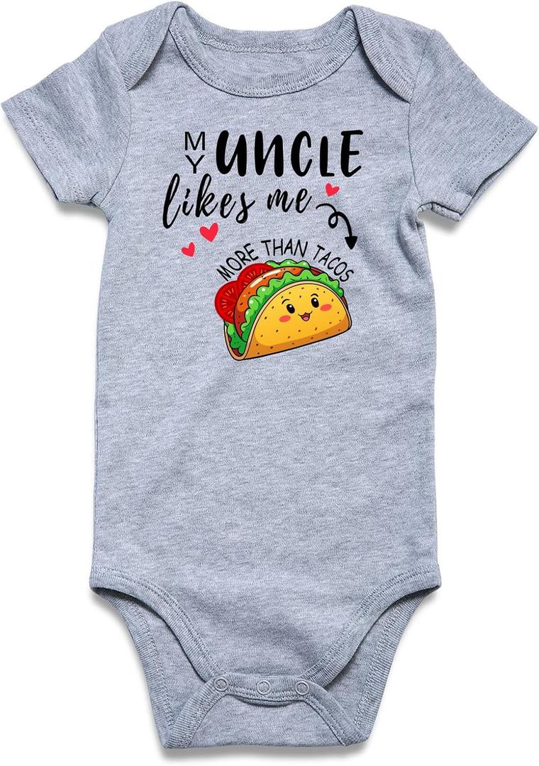 Baby Boys Girls Bodysuit Infant Funny Outfit Newborn Short Sleeve Romper Clothes Baby Jumpsuit 0-12 Months (6-9 Months, A My Uncle Likes Me More Than Tacos)