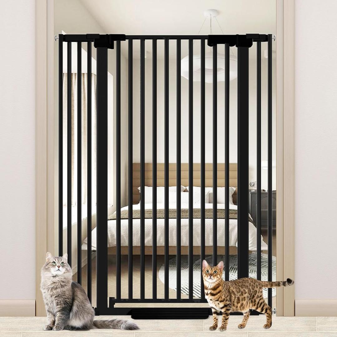 51'' Extra Tall Cat Gate for Doorways Hallways 30-40.9'' Wide, Pressure Mounted Pet Dog Gates No Drilling Auto Close, Cat Fence Barrier Indoor Climb Proof (Black)
