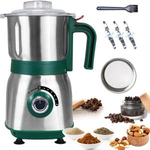 Spice Grinder Electric,Herb Nut Grinder for Kitchen,Detachable Espresso Grinders with Stainless Steel Blades,Filter and Brush, 500w Dry and Wet Grain Mill for Coffee,Rice,Bean,Seasoning (Green-X)
