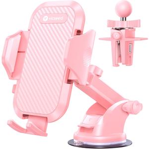 VICSEED Pink Phone Holders for Your Car, [True Military-Grade Shockproof Strongest Suction Power], 3-in-1 Dashboard Windshield Vent, Truck Boat Stand Cell Phone Mount for iPhone Android All Phones