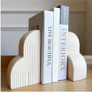 Concrete Bookends Decorative for Heavy Books - Aesthetic Boho Style Set of 1, White Decorative Bookends for Shelves, Office Boho Decor, Home Decor, or Library Decor (Cream White)