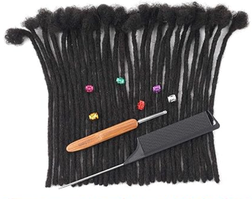 Loc Extensions Human Hair 6 Inch 0.4 cm Dreads Extensions for Men Women Short Dreadlock Extensions Real Human Hair Locs Extensions Natural Black Handmade Permanent Locs (0.4cm 1B 6 Inch 30 Strands)