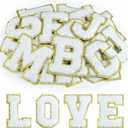 Morcheiong 26Pcs Self Adhesive Chenille Letter Patches A-Z, Chenille Letters for DIY Clothing, Fabric, Shoes, Bags (White)
