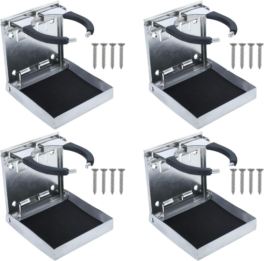 NovelBee 4pcs Stainless Steel Adjustable Folding Drink Holders Cup Holders for Marine Boat Caravan Car