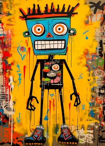 Cgoalmoer 1000 Piece Jigsaw Puzzle,Robot Puzzle with Abstract Neo-Expressionism Art & Luminous Yellow Highlights - Premium Quality & Vibrant Colors