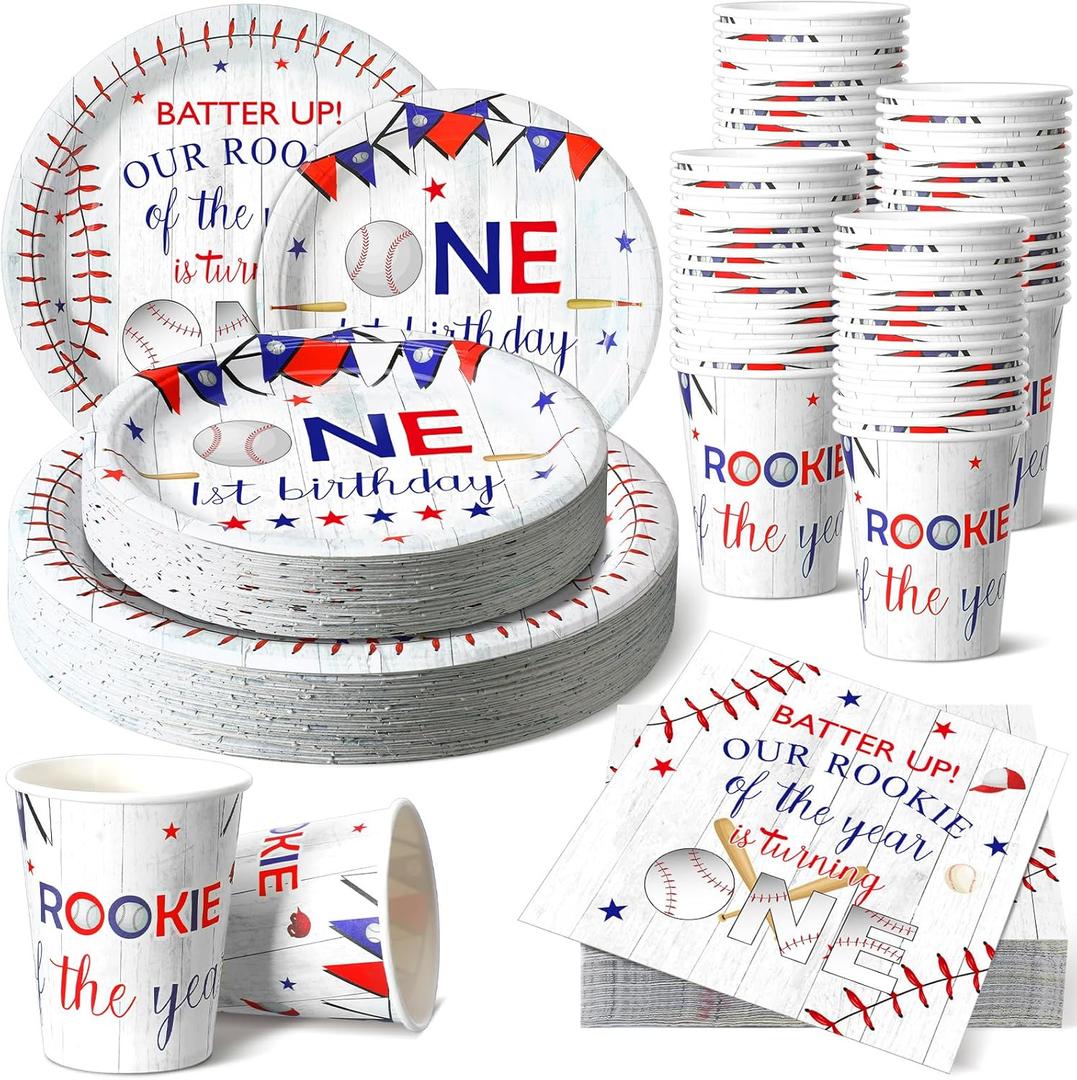 Tanlade 216 Pcs Baseball 1st Birthday Party Supplies Serve 36 Baby Shower Plates Cups Napkins Disposable Dinnerware Sets for Wedding Bridal Baby Shower Tea Birthday Party Decorations