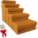5-Step Dog Stairs for Small, Medium Dogs with Storage Box - Durable Folding Pet Steps, Padded Lid and Container; Dog Steps for Bed and Couch + Hair Brush Gift (Terracotta, Large, 5.0)