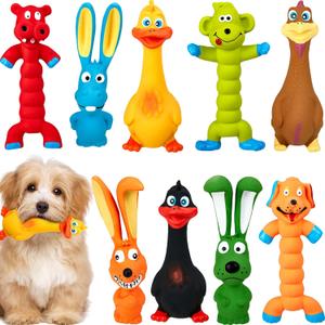 Wettarn Pack of 9 Latex Squeaky Dog Toys 7 Inch Soft Rubber Dog Chew Toy Animal Standing Stick Puppy Fetch Interactive Play Assorted Animal Accessories for Small Medium Large Pet (Classic)
