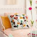 FuWeave 2 Pcs Boho Floral Embroidered Decorative Throw Pillow Covers with Zipper 18 x 18 Inch Colorful Boho Embroidered Pillow Covers Aesthetic Decor for Couch Sofa Housewarming Gifts