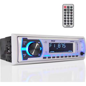 Pyle Marine Bluetooth Stereo Radio - 12V Single DIN In-Dash Receiver for Boat Audio with Built-In Mic - Digital LCD - MP3/USB/SD Playback - AM/FM Radio - RCA Output - Remote Control - PLMRB29W