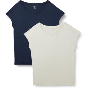 Amazon Essentials Women's Jersey Regular-Fit Short-Sleeve Boat-Neck T-Shirt, Pack of 2