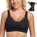 PRETTYWELL Wireless Bras for Women Molded Cup Comfort Push up Bra V Mesh Seamless Full Coverage No Underwire Bra A to D Cup (XL)