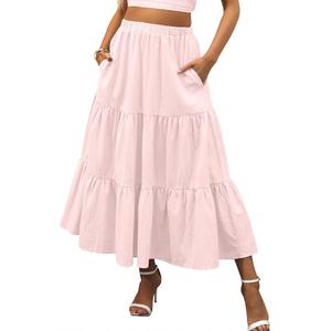 ANRABESS Women’s Summer Boho Flowy Swing Tiered A-Line Maxi Skirt 2025 Fashion Trendy Elastic Waist Pleated Long Beach Dress XL