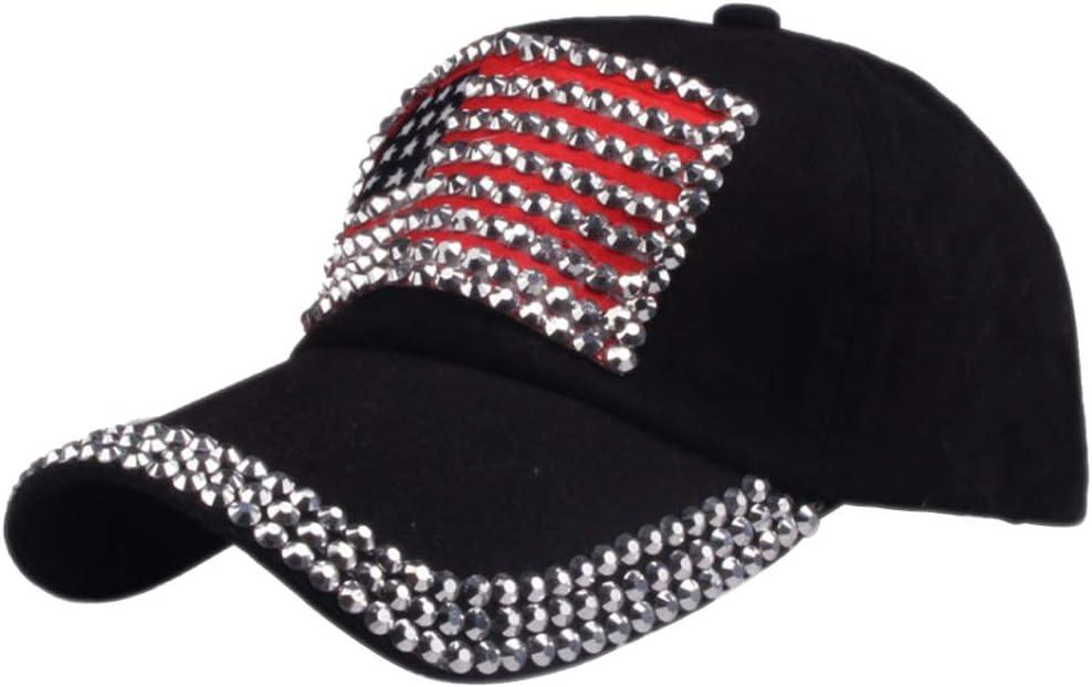 USA Flag Bling Baseball Cap Cowboy Hip-Hop Baseball Cap Adjustable Size (Black)