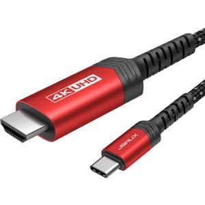 JSAUX USB C to HDMI Cable 16.4ft/5M (4K@60Hz), USB 3.1 Type C to HDMI 2.0 Cord, HDR, HDCP 2.2 Compatible with iPhone 16/16 Plus/16 Pro/16 Pro Max, Galaxy S24 S23 S22, iPad Pro -Red