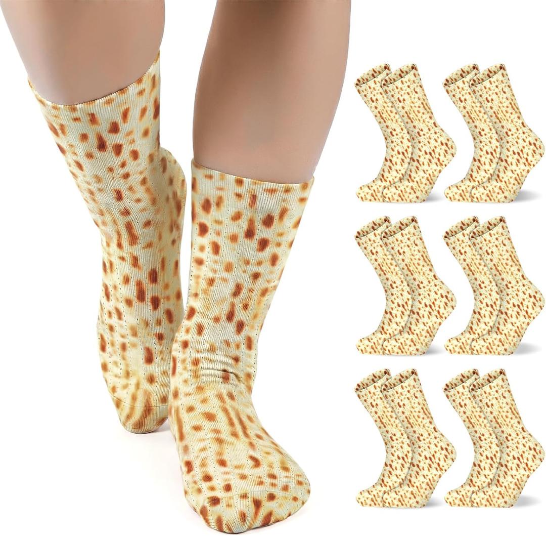 Zoooyawn 6 Pairs Passover Matzah Socks Bulk for Jewish Gifts Pesach and Seder Holiday Party Accessories for Adults Novelty Socks for Afikomen Reward