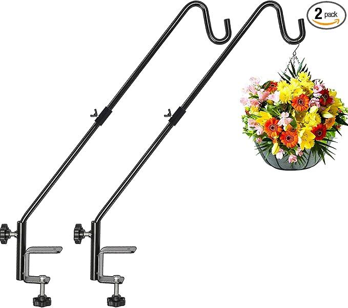 FEED GARDEN 31 Inch Heavy Duty Deck Hook, Non-Slip Clamp, 360 Degree Swivel, Black for Bird Feeders, Planters, Suet Baskets, Lanterns, Wind Chimes, 2 Pack