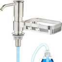 Soap Dispenser for Kitchen Sink, Built in Soap Dispenser Pump with Sponge Holder, Under Counter Brushed Nickel ABS Pump Head with 38" Extension Tube Kit, Good Suction Power