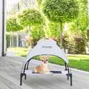 S/M/L Outdoor Elevated Dog Cot with Canopy & Side Shade for Camping Small Medium Dogs (Carry Bag), Portable Cooling Raised Dog Bed with and Side for Beach (S (24"x18"x24"), Grey)