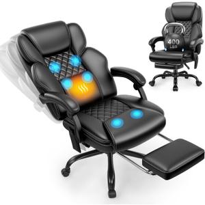 Massage Office Chair, Footrest, 6-Point Vibration, Heat, 160° Recline 400lb