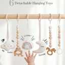 Mallify Wooden Baby Gym with 6 Gym Toys, Foldable Baby Play Gym, Natural Pine Wood Play Gym, Frame Activity Center Hanging Bar, Wooden Play Gym