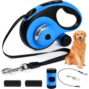 Heavy Duty Retractable Dog Leash for Large Dogs, 26ft Dog Leash with Poop Bag Holder, Up to 110lbs, chew Proof Cable, LED Light, 360 No-Tangle, One-Handed Pause & Locked. (Blue, 26ft) Heavy Duty Retractable Dog Leash for Large Dogs, 26ft Dog Leash with Poop Bag Holder, Up to 110lbs, chew Proof Cable, LED Light, 360 No-Tangle, One-Handed Pause & Locked. (Blue, 26ft)